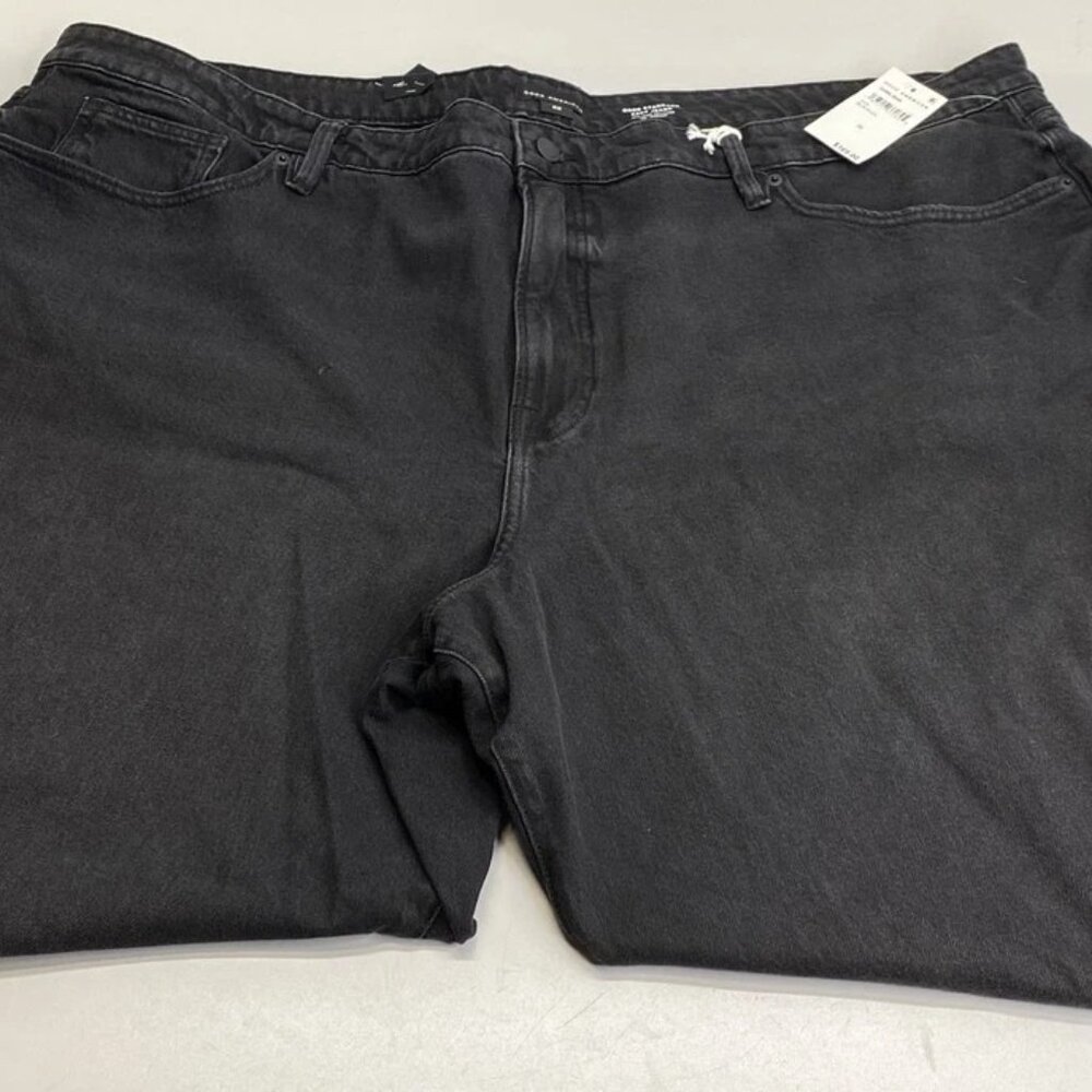NEW GOOD AMERICAN Jeans Size 22 Good Standard Ease WideLeg Raw Cut Hem Black